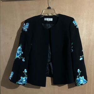 Tahari Floral Embroidered Black Jacket